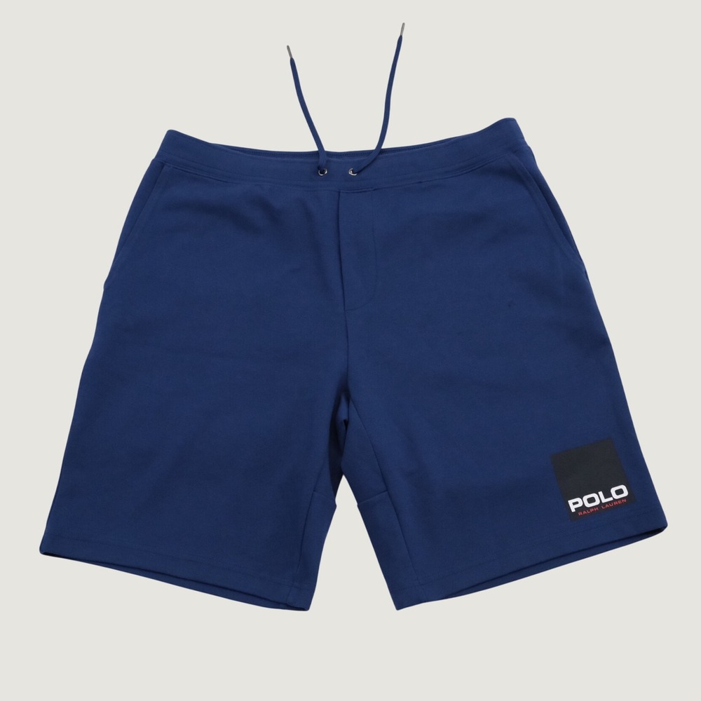 Polo Ralph Lauren Shorts Mens Blue Logo Patch Sporty Athleisure Large Sweat